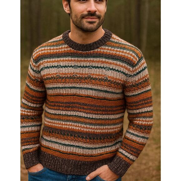 Zara Men's Chunky Knit Striped Sweater Medium Gorpcore - Picture 1 of 8